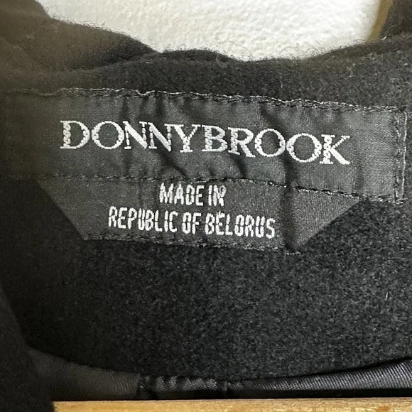 Vintage 90s DONNYBROOK Womens Full Length Wool Hooded Coat Rabbit Fur Trim Hood